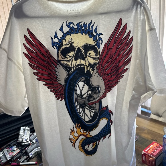 Mens Small Allsaints White Road Rash Short Sleeve Crew T-Shirt - White - Picture 5 of 5